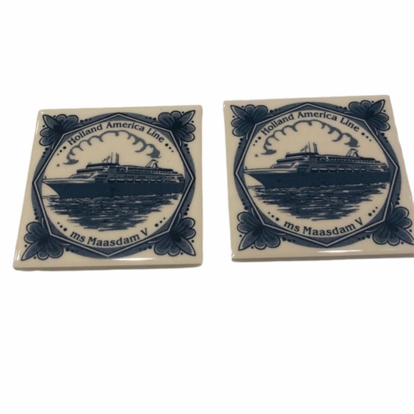 HOLLAND AMERICA LINE MS MAASDAM V CERAMIC TILE COASTERS - SET OF 2 - Picture 2 of 8